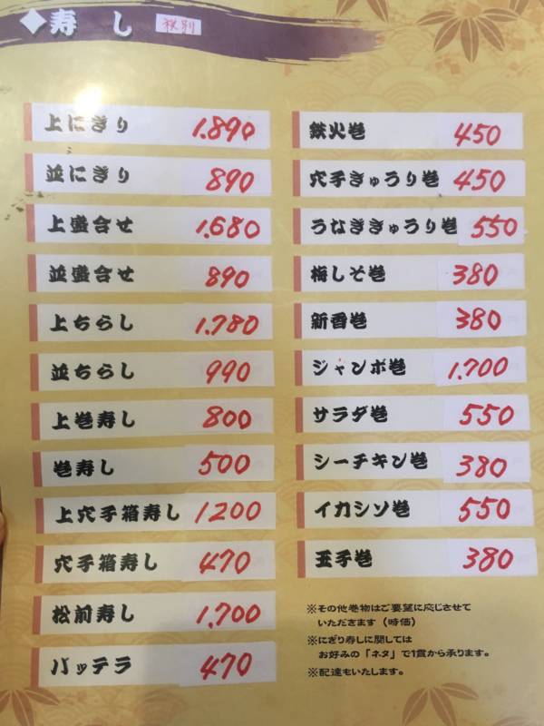 寿司メニュー