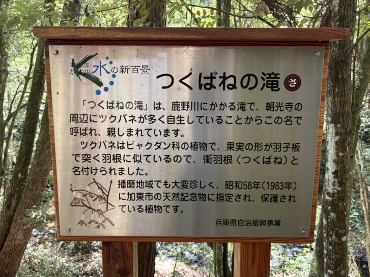 つくばねの滝の由来を説明する看板
