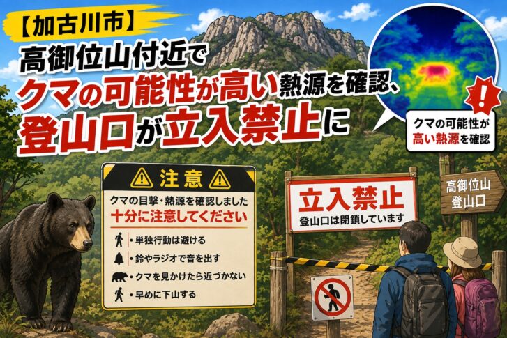 加古川市 高御位山付近でクマの可能性が高い熱源を確認 登山口が立入禁止に イメージ
