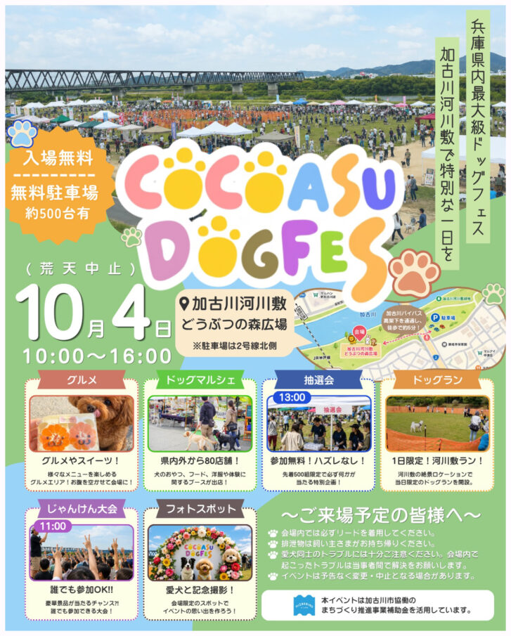 COCOASU DOGFES ココアスドッグフェス 告知チラシ 2026年10月4日 加古川河川敷