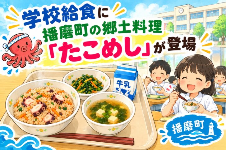 学校給食に播磨町の郷土料理 たこめし が登場 イメージ