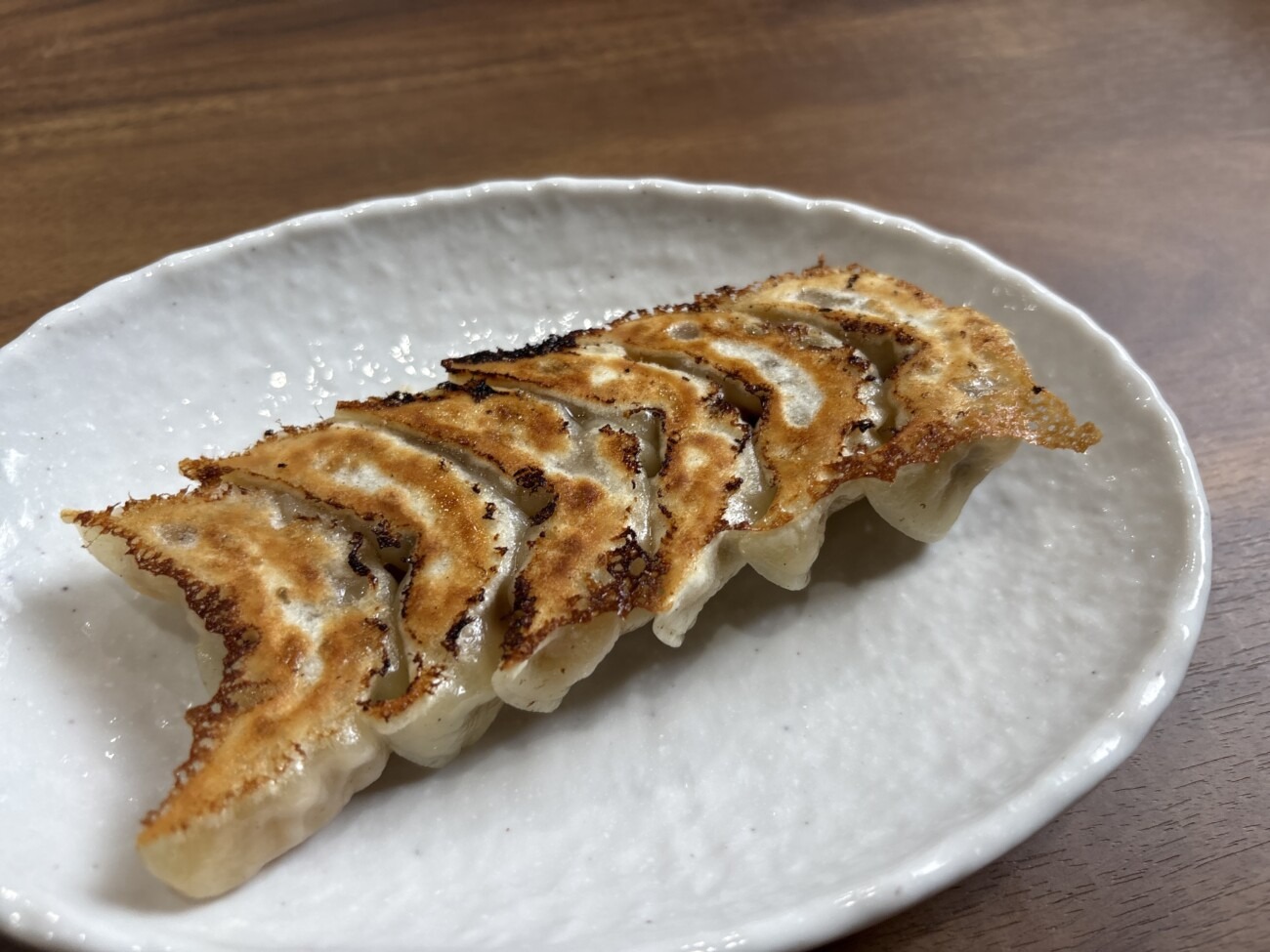 ラーメン芳蘭の焼き餃子 こんがりと焼き色の付いた香ばしい焼き上がり