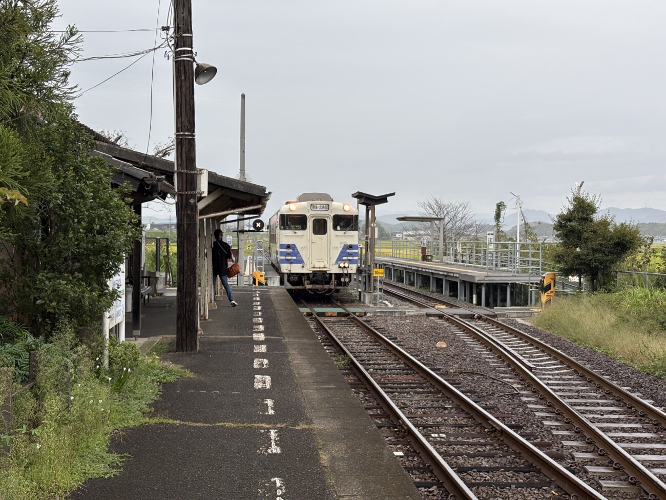北条鉄道 法華口駅ホームに入線する列車