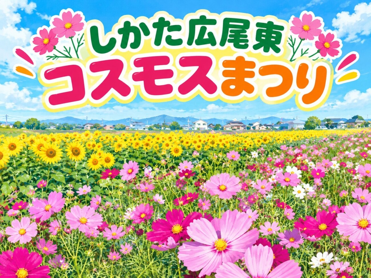 【2026年10月17日・18日、24日・25日開催】「しかた広尾東コスモスまつり」さつまいも収穫体験も（加古川市志方町）